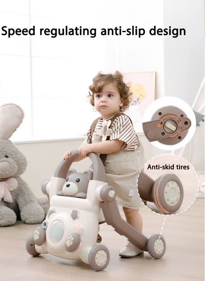 4-In-1 Sit-to-Stand Multi-Functional Baby Walker Turnable Stroller Scooter Trolley Learning Walker Kids Push Walkers Assemble as Cart/Scooter/Motorbike Push Walkers Toys with Music for Toddlers - Image 3