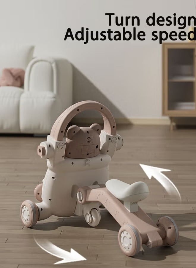 4-In-1 Sit-to-Stand Multi-Functional Baby Walker Turnable Stroller Scooter Trolley Learning Walker Kids Push Walkers Assemble as Cart/Scooter/Motorbike Push Walkers Toys with Music for Toddlers - Image 4