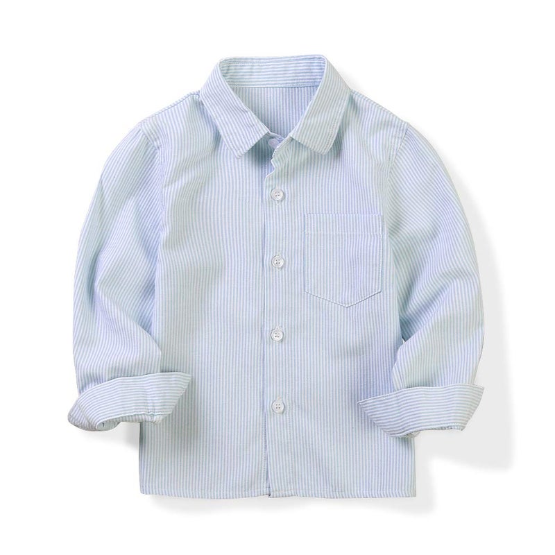 OCHENTA Boys Dress Shirts Button Down Long Sleeve Striped School Uniform Casual Formal Shirt Clothes Little Big Kids Blue Tag 110CM - 3T - Image 1