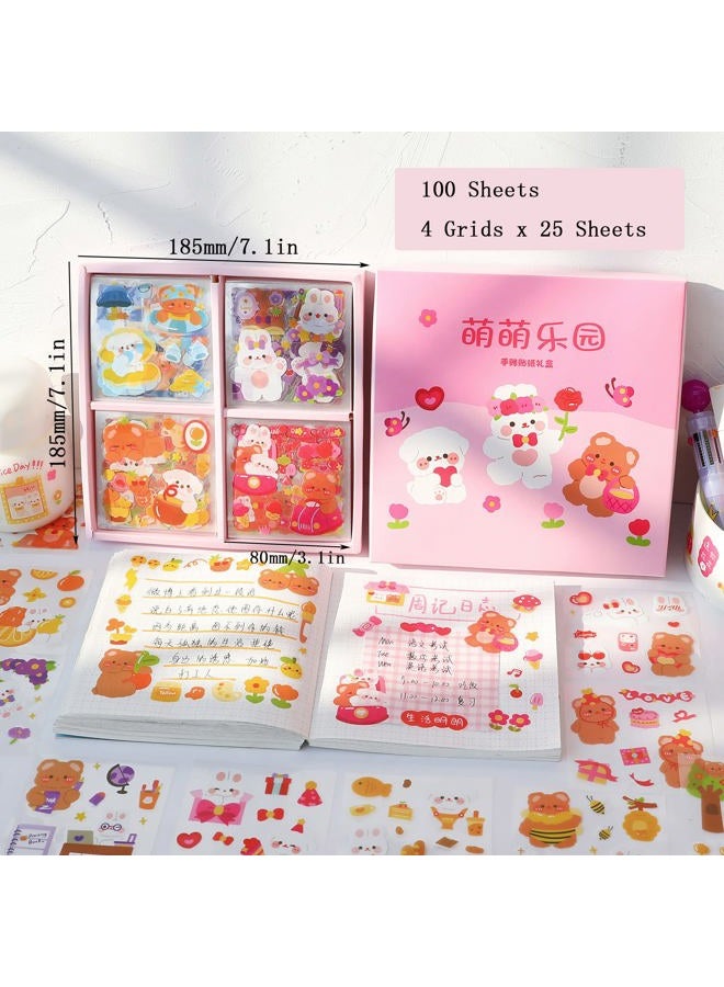 EAMOTOL Cute Cartoon Bunny Bear Stickers, 100 Sheets Kawaii Animals Transparent PET Scrapbooking Clipping Supplies Decals for Journaling Planners Collage Junk Journal Bullet Album Calendar Phone Case - Image 3