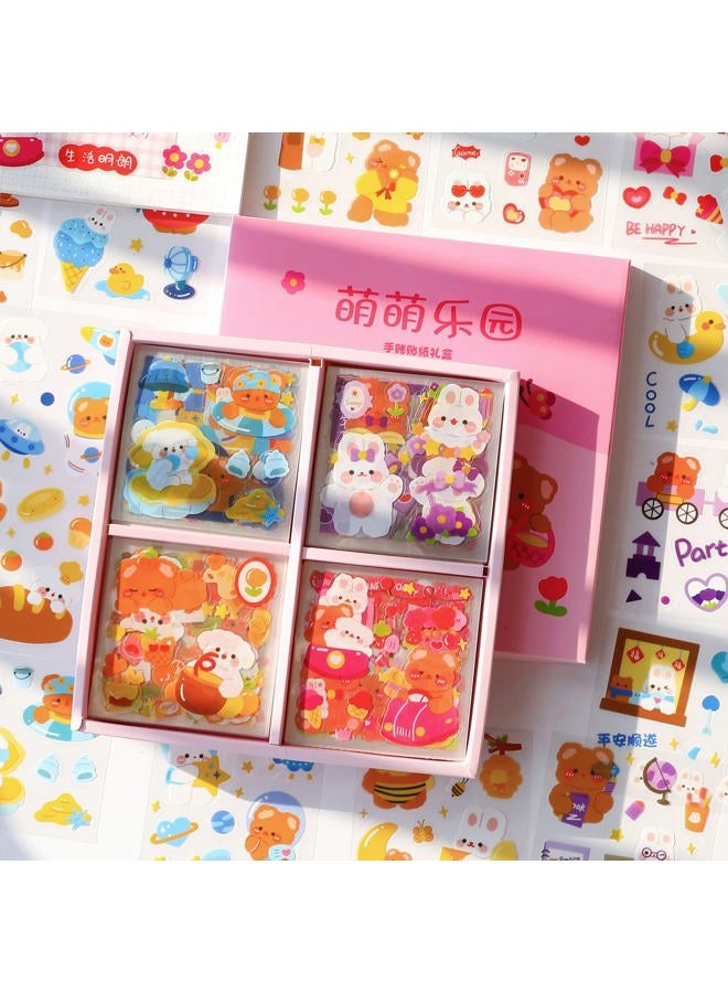 EAMOTOL Cute Cartoon Bunny Bear Stickers, 100 Sheets Kawaii Animals Transparent PET Scrapbooking Clipping Supplies Decals for Journaling Planners Collage Junk Journal Bullet Album Calendar Phone Case - Image 1