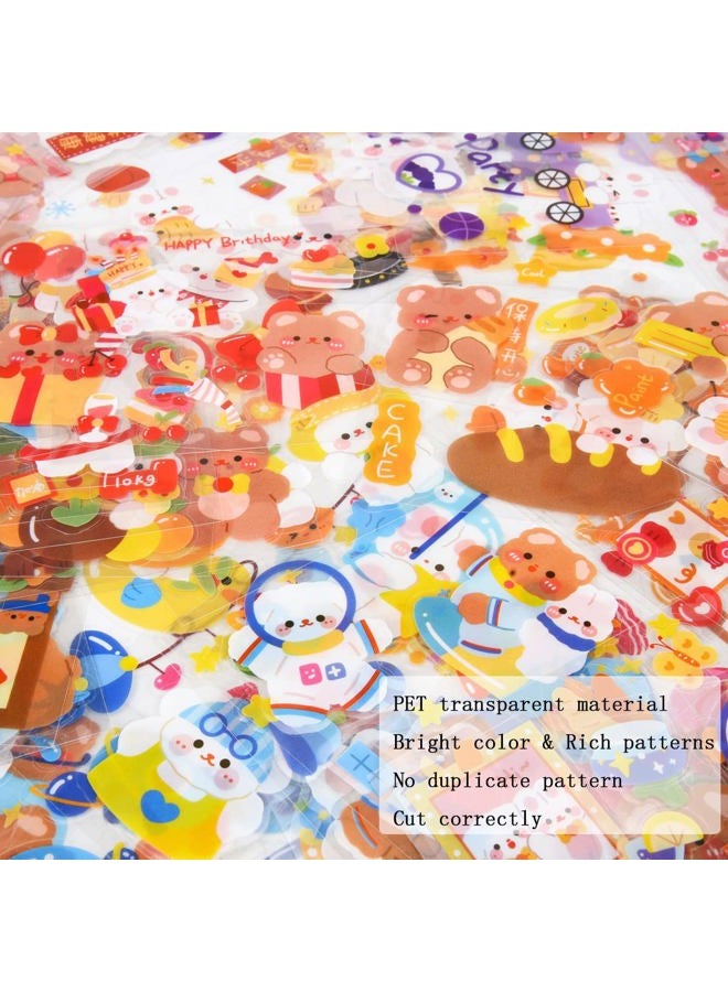 EAMOTOL Cute Cartoon Bunny Bear Stickers, 100 Sheets Kawaii Animals Transparent PET Scrapbooking Clipping Supplies Decals for Journaling Planners Collage Junk Journal Bullet Album Calendar Phone Case - Image 4
