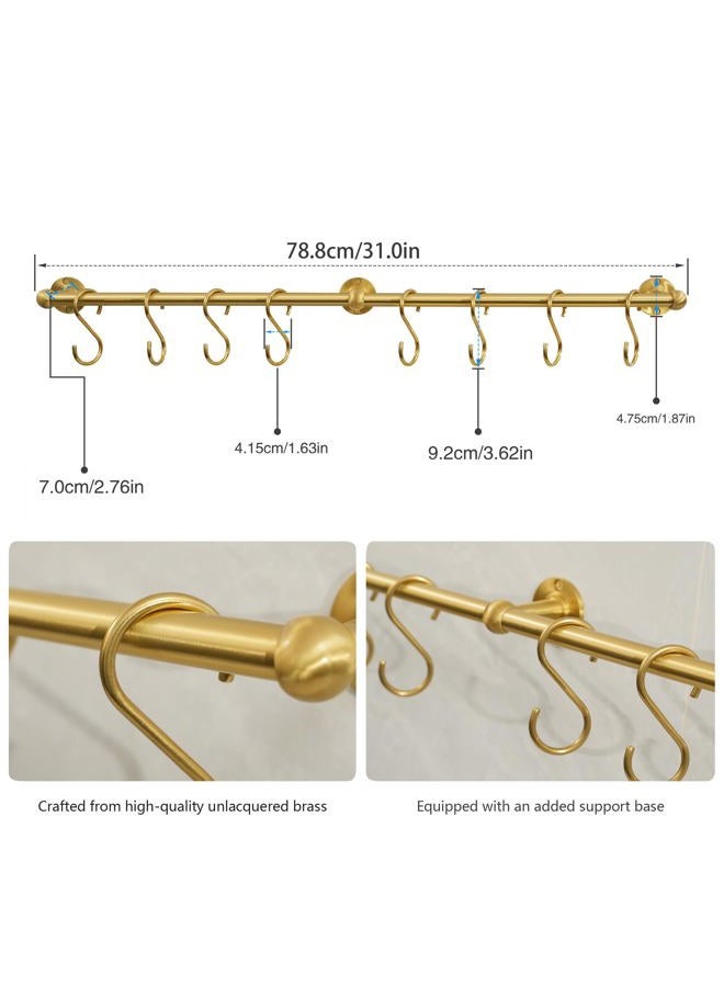 SRYBLT 30Inch Brass Pot Rack with Hooks,Wall Kitchen Mounted Organizer,Segmented RailHanging Rack for Kitchen Wall Rail with Hooks - Image 2