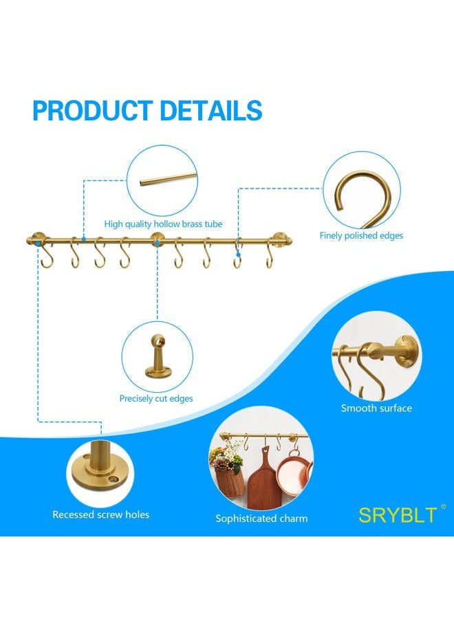 SRYBLT 30Inch Brass Pot Rack with Hooks,Wall Kitchen Mounted Organizer,Segmented RailHanging Rack for Kitchen Wall Rail with Hooks - Image 3