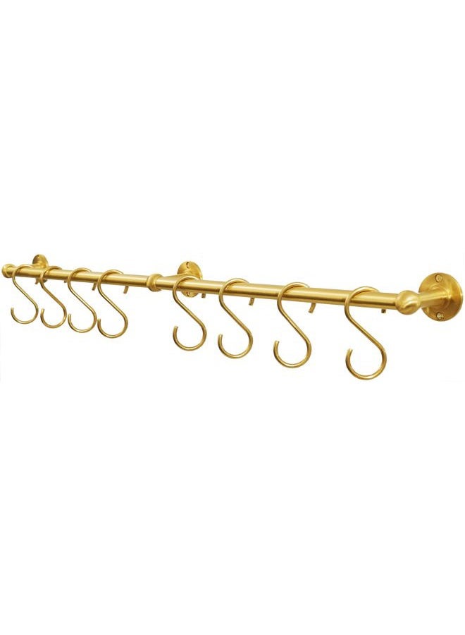 SRYBLT 30Inch Brass Pot Rack with Hooks,Wall Kitchen Mounted Organizer,Segmented RailHanging Rack for Kitchen Wall Rail with Hooks - Image 1