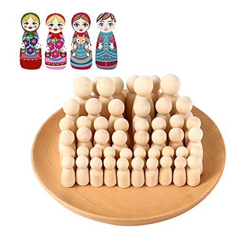 Abnaok 50 Pack Unfinished Wooden Peg Dolls, Peg People, Doll Bodies, Wooden Figures, Decorative Peg Doll People for Kids DIY Art Craft, Painting, Peg Game, Home Party Decor, Assorted Shapes and Sizes - Image 1