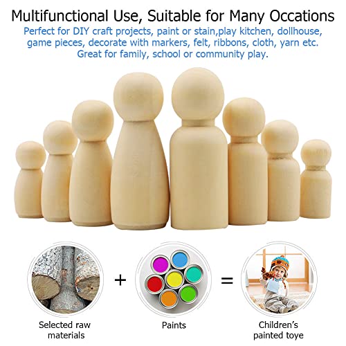 Abnaok 50 Pack Unfinished Wooden Peg Dolls, Peg People, Doll Bodies, Wooden Figures, Decorative Peg Doll People for Kids DIY Art Craft, Painting, Peg Game, Home Party Decor, Assorted Shapes and Sizes - Image 4