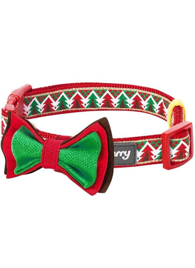 Blueberry Pet Blueberry Pet 4 Patterns Christmas Charm Breezy Trees Adjustable Dog Collar with Detachable Bow Tie, Medium, Neck 14.5"-20"  - Image 1
