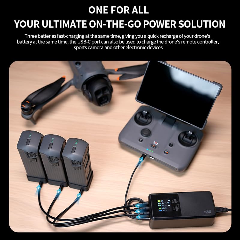 LKTOP 200W Mavic 4 Pro Parallel Charging Hub for DJI Mavic4 Pro Drone Accessories, Super Fast Battery Charger, 60% Storage/Silent/Output Mode, LCD Screen (Charge 3 Batteries Simultaneously: 1hr 30min) - Image 4