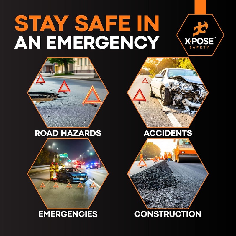 xpose safety مثلثات الطوارئ العاكسة من إكسبوز 3 عبوات - أداة سلامة على جانب الطريق معتمدة من DOT - Image 2