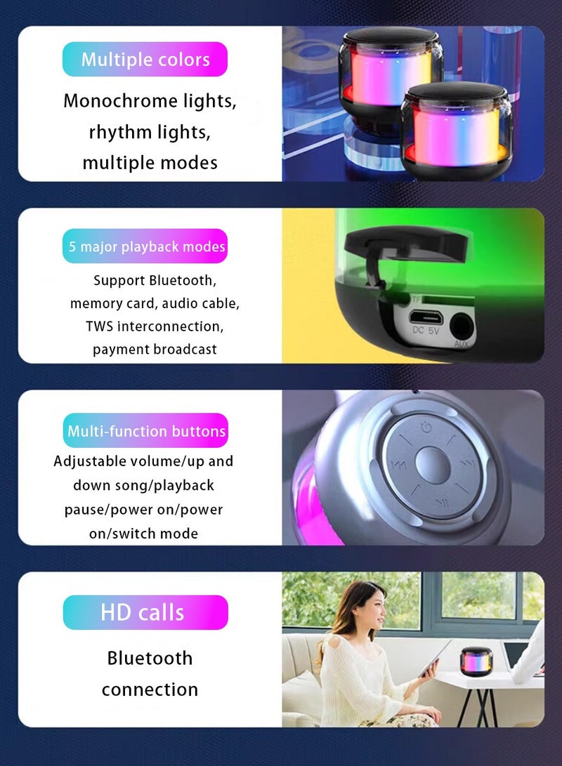 Portable Wireless Speaker, Powerful HD Stereo Speaker with TWS, Retro LED Light Show, 4H Playtime, USB Media Port, TF Card Slot and 3.5mm Port for Bluetooth Enabled Devices, Glitz Black - Image 3