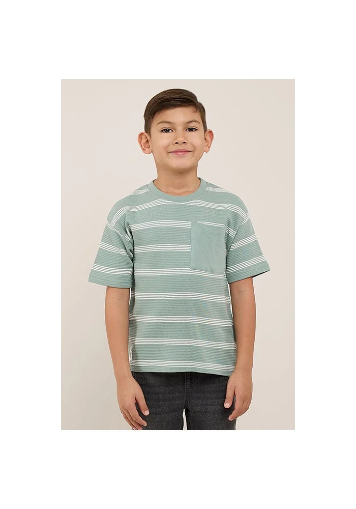 أر أند بي Striped T-Shirt with Crew Neck and Short Sleeves