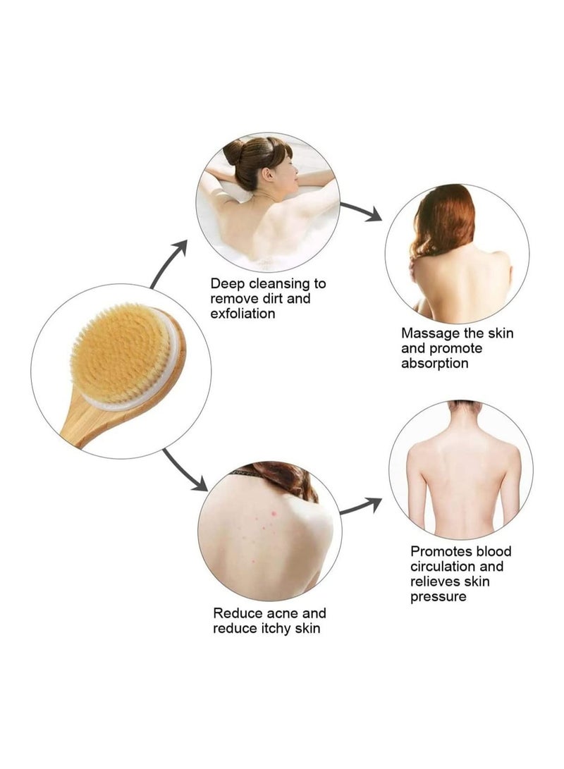 أوريتي فرشاة استحمام للجسم بمقبض طويل، فرشاة استحمام لتنظيف الظهر، فرشاة استحمام بشعيرات طبيعية، تعمل على تحسين الدورة الدموية، وتقشير البشرة، وصحة الجلد، فرشاة تنظيف الظهر سواء كانت رطبة أو جافة - Image 4