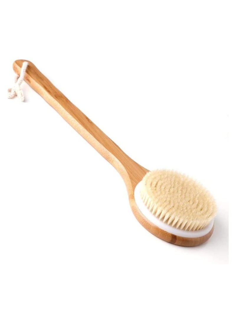 أوريتي فرشاة استحمام للجسم بمقبض طويل، فرشاة استحمام لتنظيف الظهر، فرشاة استحمام بشعيرات طبيعية، تعمل على تحسين الدورة الدموية، وتقشير البشرة، وصحة الجلد، فرشاة تنظيف الظهر سواء كانت رطبة أو جافة - Image 2