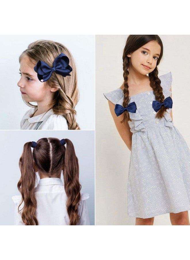 DEEKA Navy Blue Hair Accessories Set - 15 Pieces Uniform Hair Bows, Hair Clips, Headband, Hair Ties for Little Girls - Navy Blue - Image 3