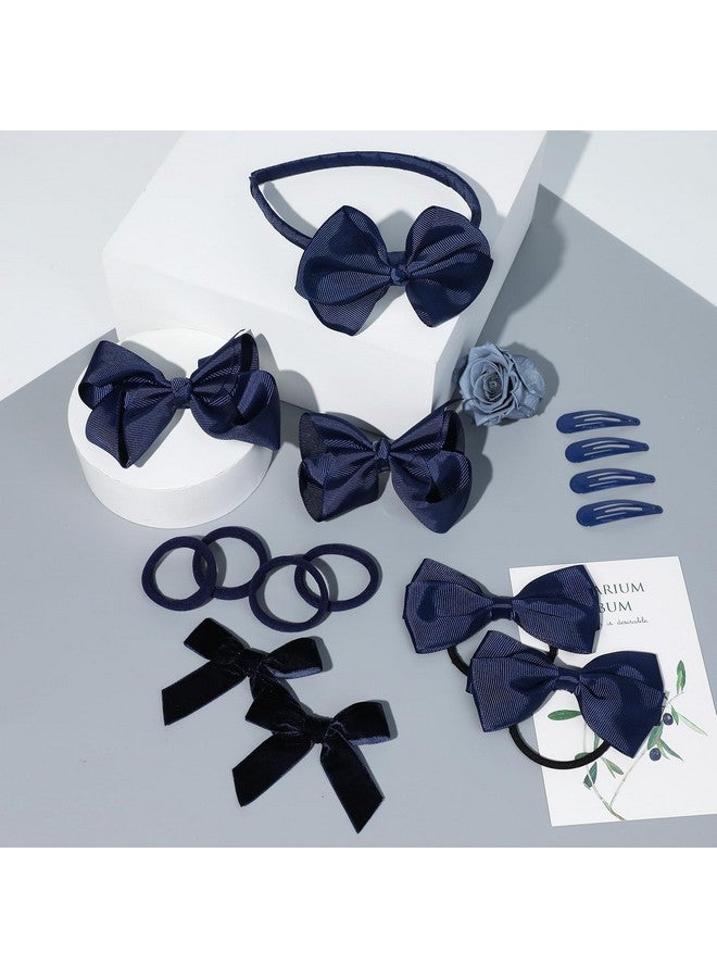 DEEKA Navy Blue Hair Accessories Set - 15 Pieces Uniform Hair Bows, Hair Clips, Headband, Hair Ties for Little Girls - Navy Blue - Image 5