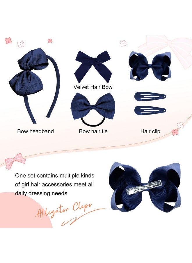 DEEKA Navy Blue Hair Accessories Set - 15 Pieces Uniform Hair Bows, Hair Clips, Headband, Hair Ties for Little Girls - Navy Blue - Image 2