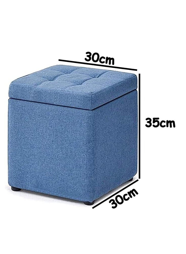 Generic FFD Blue Ottoman Storage Footrest Stool Multifunctional Storage Box Bench, Ottoman Chair, Shoe Change Bench, Storage Cube, Square Chest Ottoman for Home Living Room  - Image 2
