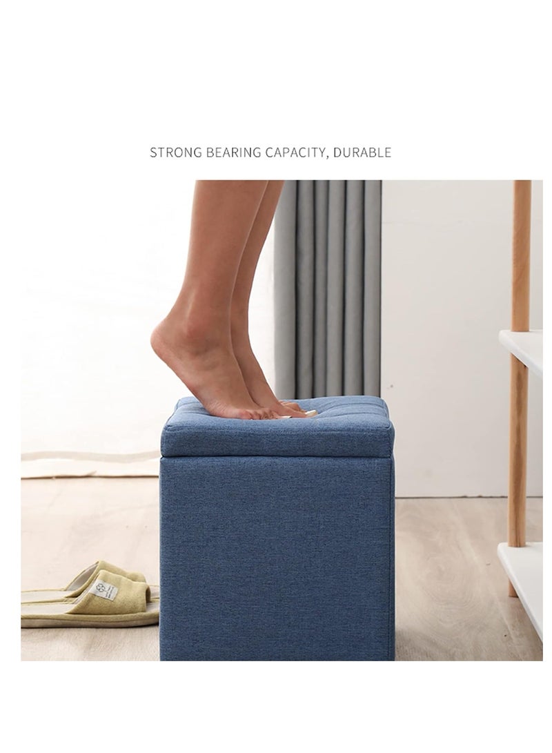 Generic FFD Blue Ottoman Storage Footrest Stool Multifunctional Storage Box Bench, Ottoman Chair, Shoe Change Bench, Storage Cube, Square Chest Ottoman for Home Living Room  - Image 4