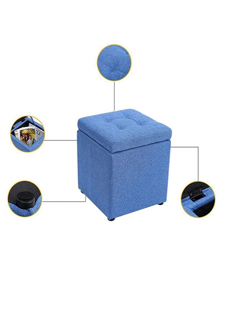 Generic FFD Blue Ottoman Storage Footrest Stool Multifunctional Storage Box Bench, Ottoman Chair, Shoe Change Bench, Storage Cube, Square Chest Ottoman for Home Living Room  - Image 5