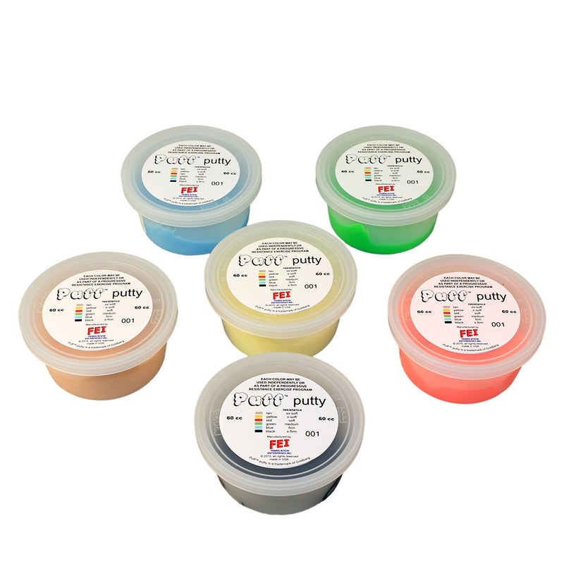 10-1406 Puff LiTE Exercise Putty Set, Tan, Yellow, Red, Green, Blue, Black, 2oz, 6pcs