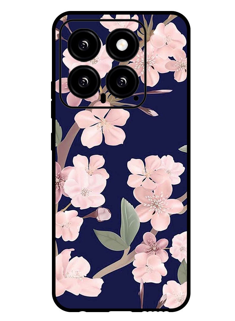 Theodor Protective Case Anti Scratch Shock Proof Bumper Cover For Xiaomi 14 Pink Flowers In Blue Background - Image 1