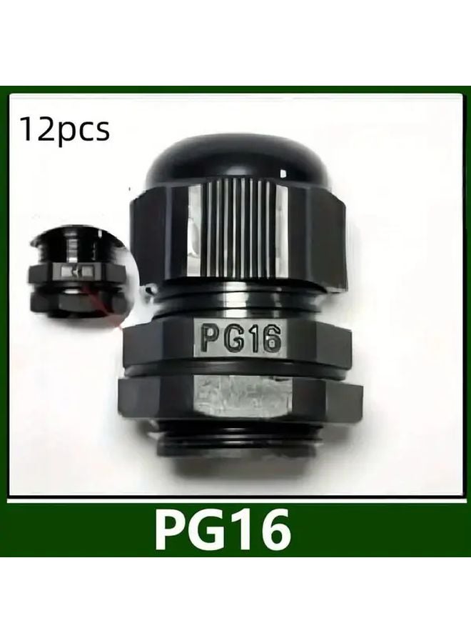 حلقات تثبيت كابلات بولي أميد أسود PG16 مع حلقات ختم، 12 قطعة مناسبة لصناديق كهربائية مقاس 3-14 مم - Image 1