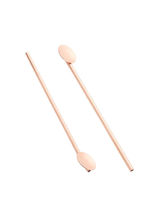 Restaurantware Bar Lux 7.5 Inch Spoon Straws, 2 Food-Grade Reusable Cocktail Straws - Built-In Spoon, Dishwashable, Copper-Plated Stainless Steel Cocktail Spoons, For Drinking And Stirring, - Image 1