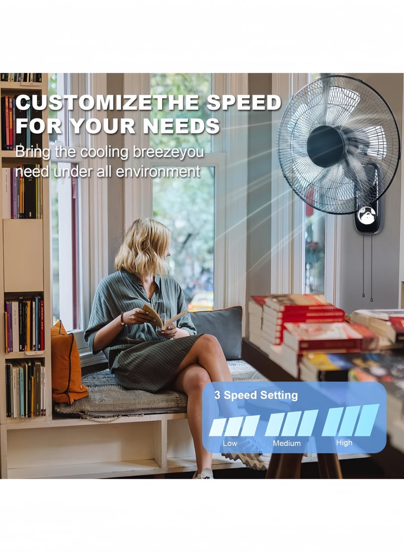 GGEROU Oscillating Wall Mount Fan,16 Inch 4000 CFM Industrial Wall Fan with 5 Blades, 3 Speeds, Adjustable 45° Tilt and 70° Oscillation，Ideal for Home, Bedroom, Gym & Office, Black  - Image 2