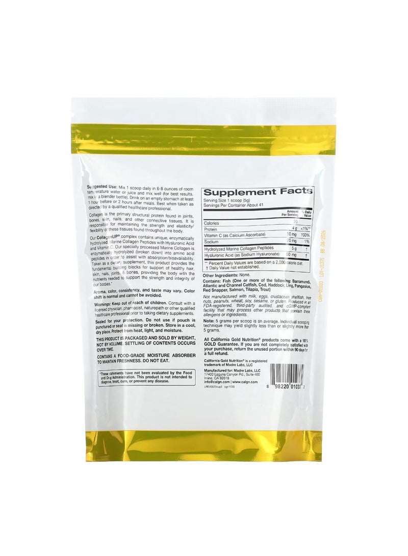 Hydrolyzed Marine Collagen Peptides With Hyaluronic Acid and Vitamin C Unflavored 7.26 oz 206 g