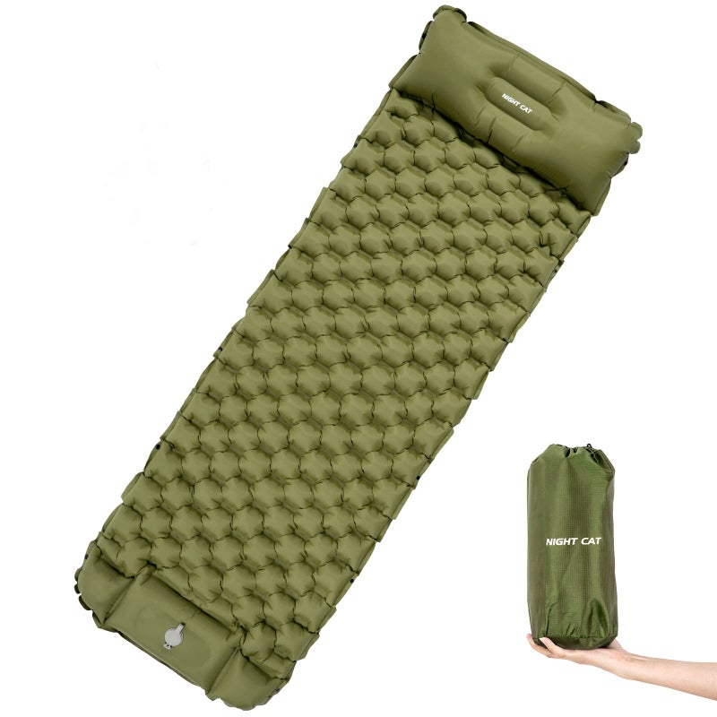 Night Cat Inflatable Sleeping Pads Mat Bed with Pillow Foot Pump for Camping Backpacking Hiking UltraLight Compact Comfortable Extendable 77x255 - Image 2