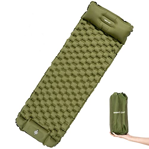 Night Cat Inflatable Sleeping Pads Mat Bed with Pillow Foot Pump for Camping Backpacking Hiking UltraLight Compact Comfortable Extendable 77x255 - Image 1