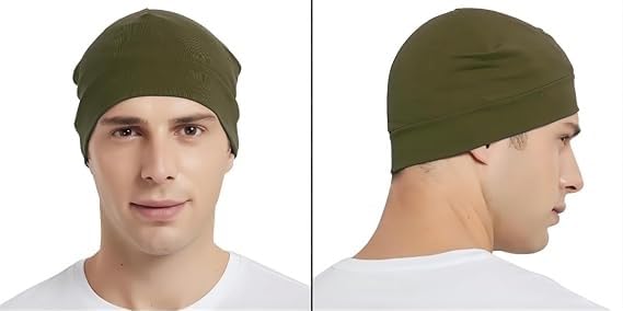 PAROPKAR 100% Cotton Lycra Skull Caps Lightweight Beanie Sleep Hats Breathable Helmet Liner Cap Cycling Hat Cap for Men and Women (Black Olive) - Image 4