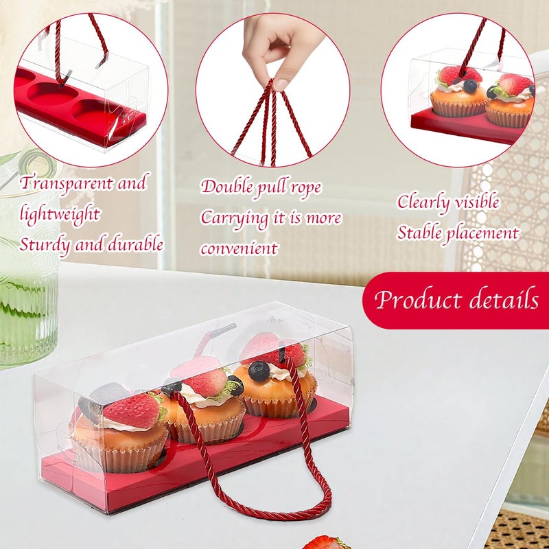 Wuqoioo Cupcake Boxes, 20 Set Of Cupcake Packaging Boxes Cup Cake Plastic Containers For Treat Dessert Cookies Muffins Pastry Baby Shower Party, 9" X 3" X 3" (Red) - Image 3