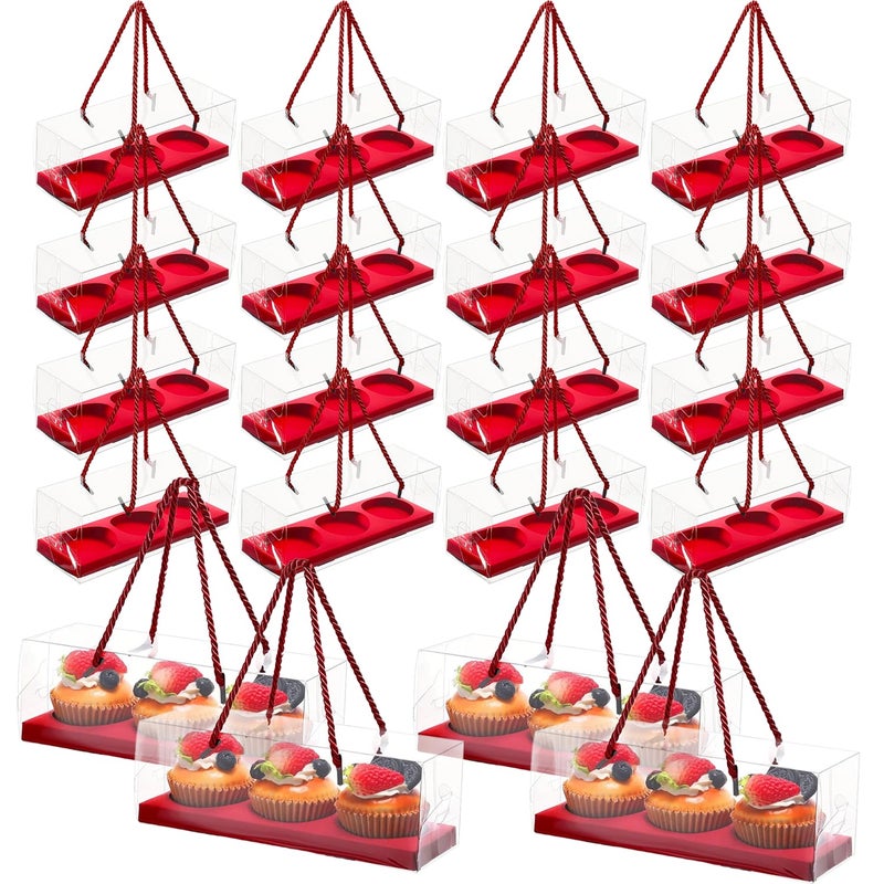 Wuqoioo Cupcake Boxes, 20 Set Of Cupcake Packaging Boxes Cup Cake Plastic Containers For Treat Dessert Cookies Muffins Pastry Baby Shower Party, 9" X 3" X 3" (Red) - Image 1