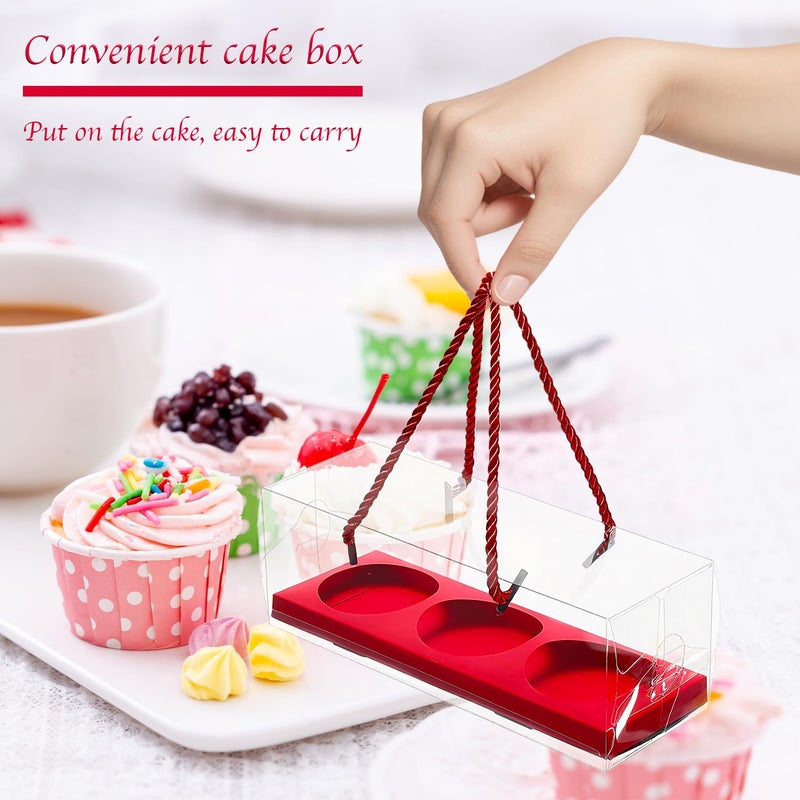 Wuqoioo Cupcake Boxes, 20 Set Of Cupcake Packaging Boxes Cup Cake Plastic Containers For Treat Dessert Cookies Muffins Pastry Baby Shower Party, 9" X 3" X 3" (Red) - Image 5