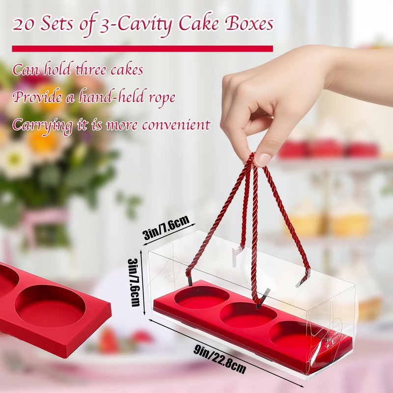 Wuqoioo Cupcake Boxes, 20 Set Of Cupcake Packaging Boxes Cup Cake Plastic Containers For Treat Dessert Cookies Muffins Pastry Baby Shower Party, 9" X 3" X 3" (Red) - Image 2
