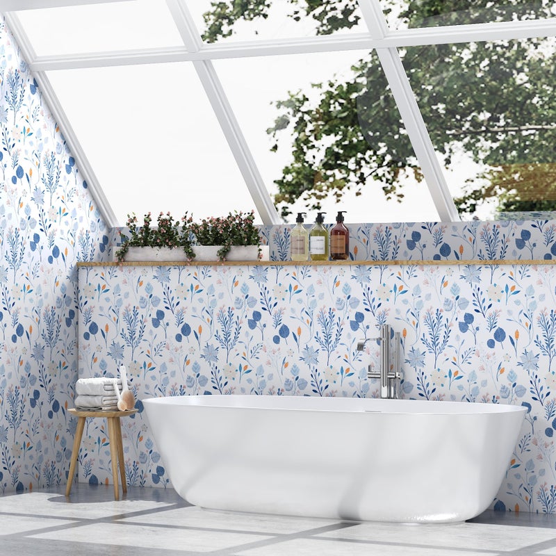 PeonyQueen Blue Floral Wallpaper Peel and Stick Boho Contact Paper 17.3 x 78.7 Watercolor Blue Removable Self Adhesive Wallpaper for Bedroom Waterproof Wildflower Botanical Wall Paper Home Decor - Image 5