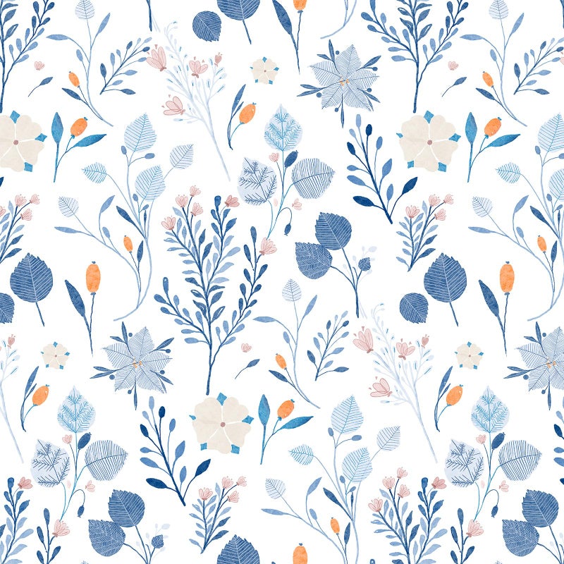 PeonyQueen Blue Floral Wallpaper Peel and Stick Boho Contact Paper 17.3 x 78.7 Watercolor Blue Removable Self Adhesive Wallpaper for Bedroom Waterproof Wildflower Botanical Wall Paper Home Decor - Image 1