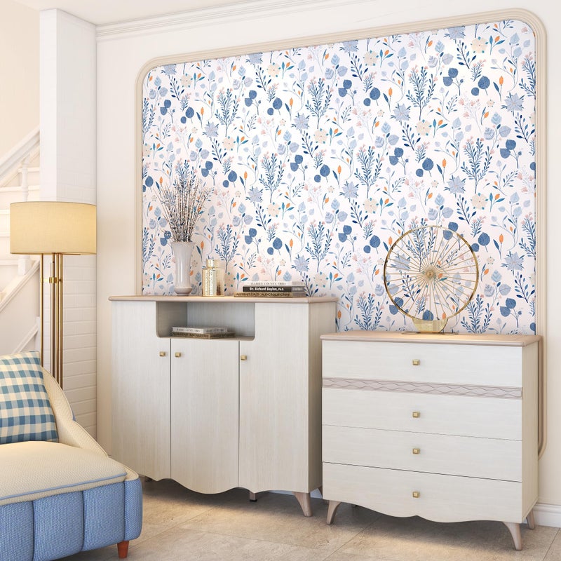 PeonyQueen Blue Floral Wallpaper Peel and Stick Boho Contact Paper 17.3 x 78.7 Watercolor Blue Removable Self Adhesive Wallpaper for Bedroom Waterproof Wildflower Botanical Wall Paper Home Decor - Image 2