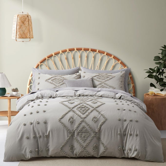 TUFTED DUVET COVER KING SIZE SOFT AND LIGHTWEIGHT DUVET COVERS SET FOR ALL SEASONS 3 PIECES BOHO EMBROIDERY SHABBY CHIC BEDDING SET LIGHT GREY KING 104X90