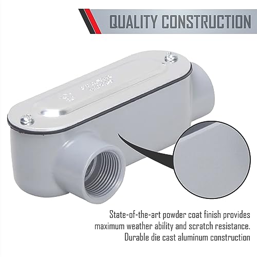 TayMac RLR050 Threaded LR Type Conduit Body, Die Cast Aluminum, Stamped Steel Cover, 1/2-Inch, Gray - Image 2