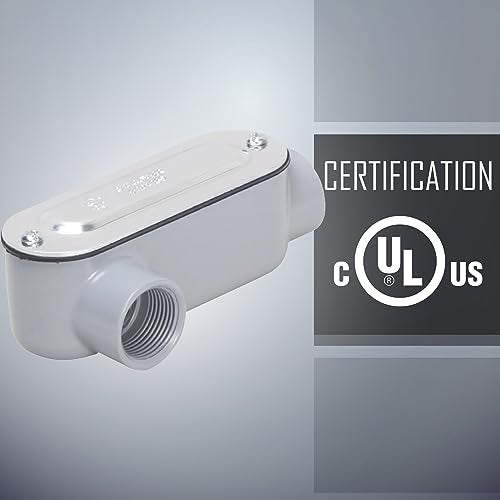 TayMac RLR050 Threaded LR Type Conduit Body, Die Cast Aluminum, Stamped Steel Cover, 1/2-Inch, Gray - Image 3