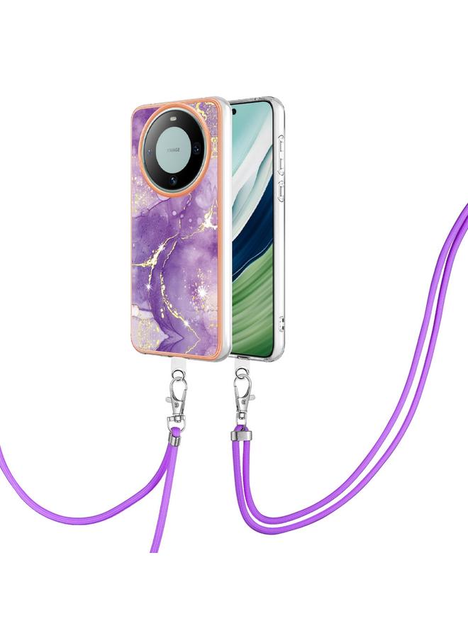 S-TOP Case For Huawei Mate 60 Pro Electroplating Marble Dual-side IMD Phone Case with Lanyard - Image 1