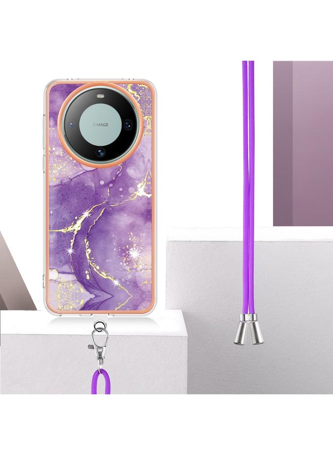 S-TOP Case For Huawei Mate 60 Pro Electroplating Marble Dual-side IMD Phone Case with Lanyard - Image 3