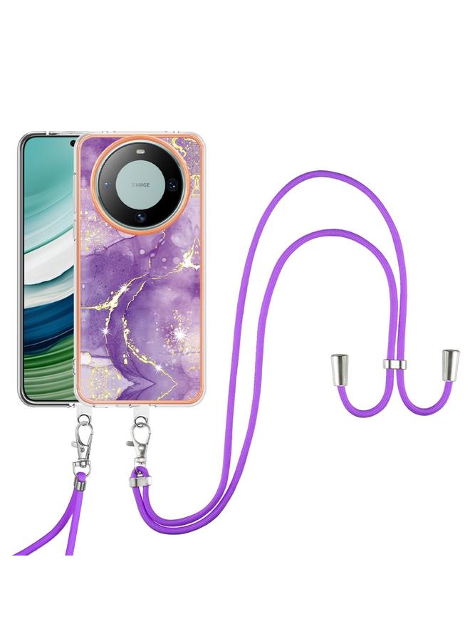 S-TOP Case For Huawei Mate 60 Pro Electroplating Marble Dual-side IMD Phone Case with Lanyard - Image 2