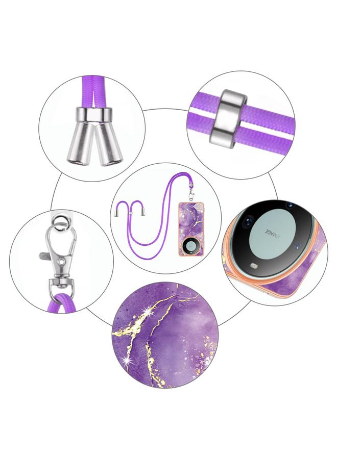 S-TOP Case For Huawei Mate 60 Pro Electroplating Marble Dual-side IMD Phone Case with Lanyard - Image 5