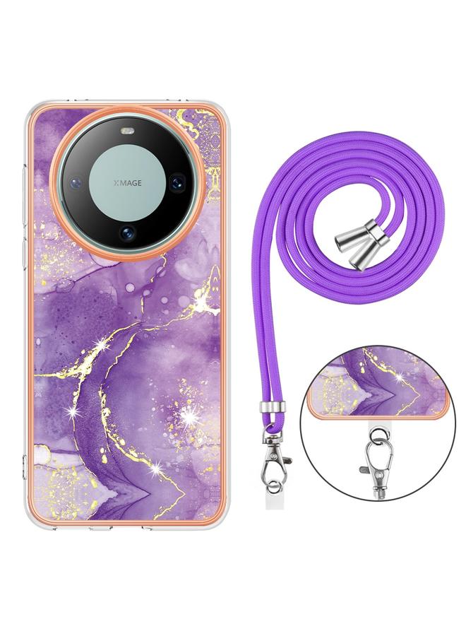 S-TOP Case For Huawei Mate 60 Pro Electroplating Marble Dual-side IMD Phone Case with Lanyard - Image 4