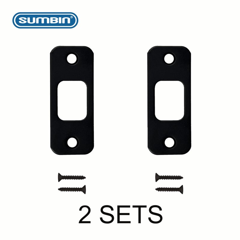 Sumbin Deadbolt Strike Plate Square Corner 1-1/8"" X 2-3/4"" With Dustbox (Matte Black) 2 Sets - Image 2