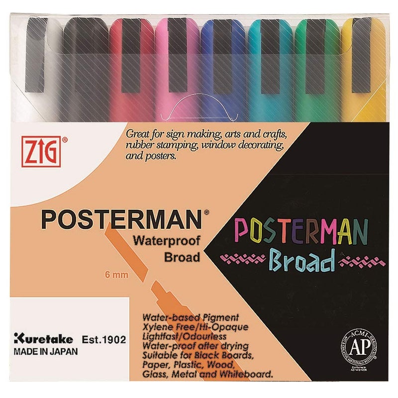 Zig Posterman Broad Tip Markers, Multicolor, 8-Pack - Image 1